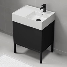 Modern Small Black Bathroom Vanity, 24 inch, Free Standing